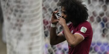 Akram Afif of Qatar Exhibits a Magical Touch in Asian Cup Goal Celebration