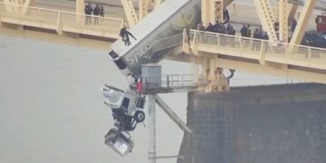 Truck Driver Miraculously Survives as Semi Dangles from Bridge Following Collision